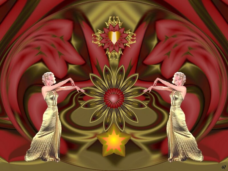 Two Women in Gold Dresses — Red, Dramatic