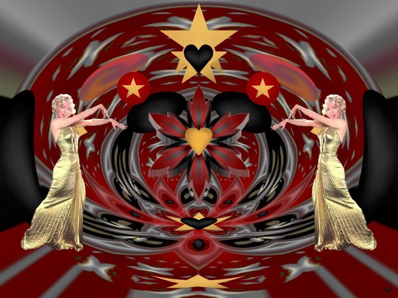 Two Women in Gold Dresses — Red