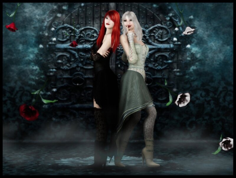 Two Women in Gothic Dresses — Black