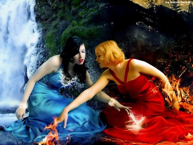 Two Women in Gowns — Blue, Dramatic