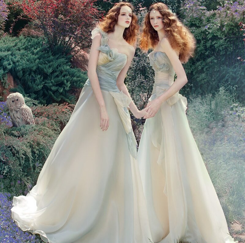 Two Women in Gowns — White, Serene