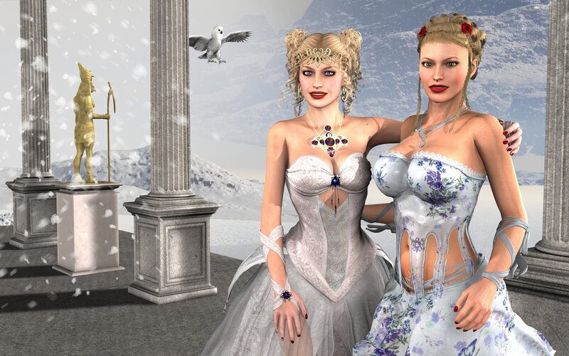 Two Women in Gowns — White