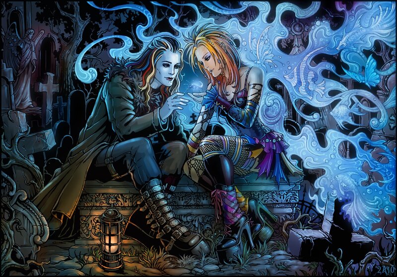 Two Women in Graveyard — Blue