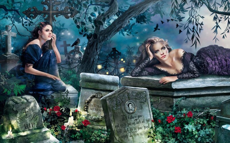 Two Women in Graveyard