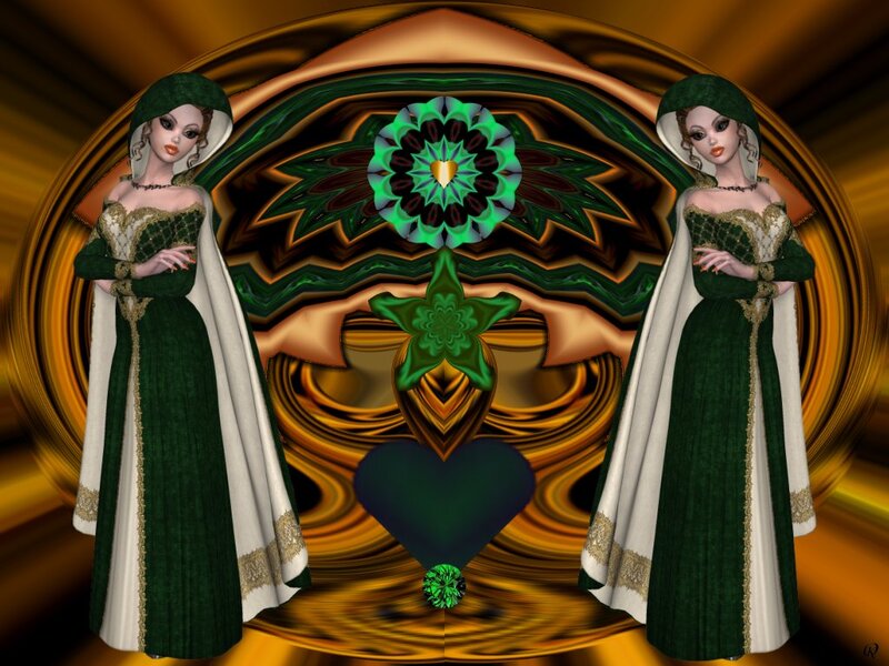 Two Women in Green Dresses — Dramatic