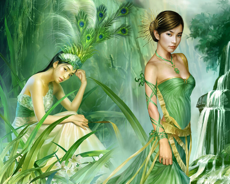 Two Women in Green Dresses — Serene