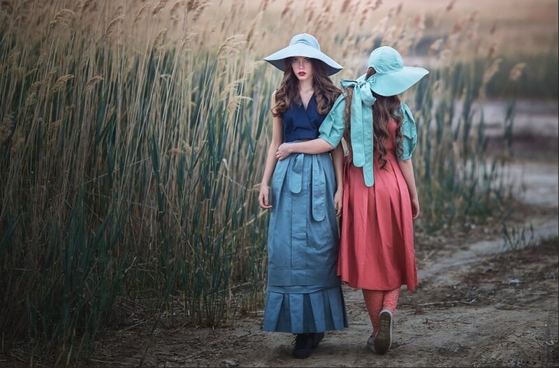 Two Women in Hats — Blue, Serene