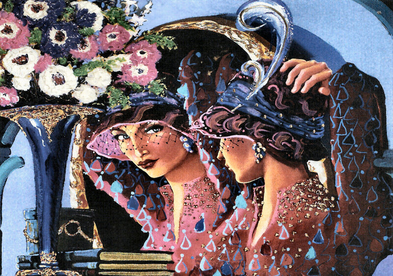 Two Women in Hats — Blue