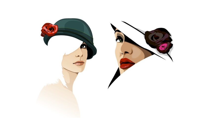 Two Women in Hats — White