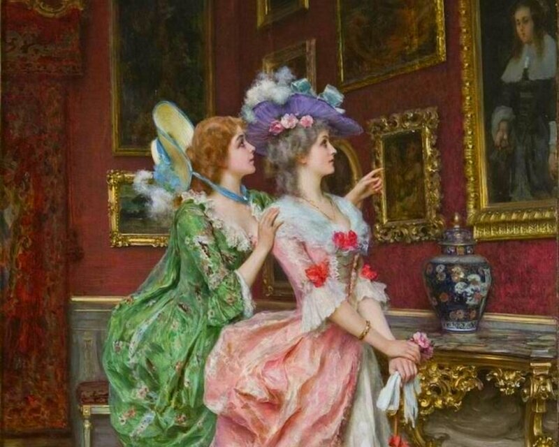 Two Women in Historical Dress — Red