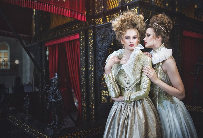 Two Women in Historical Dresses — Gold