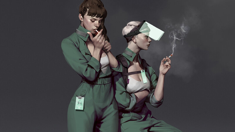 Two Women in Jumpsuits — Green