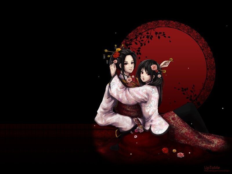Two Women in Kimonos — Black