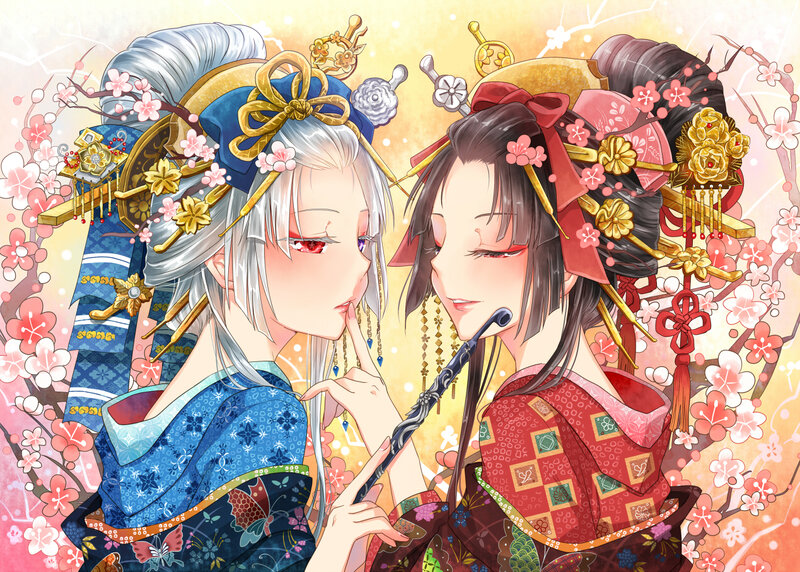 Two Women in Kimonos — Blue, Serene, Spring
