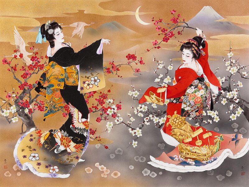 Two Women in Kimonos — Gold