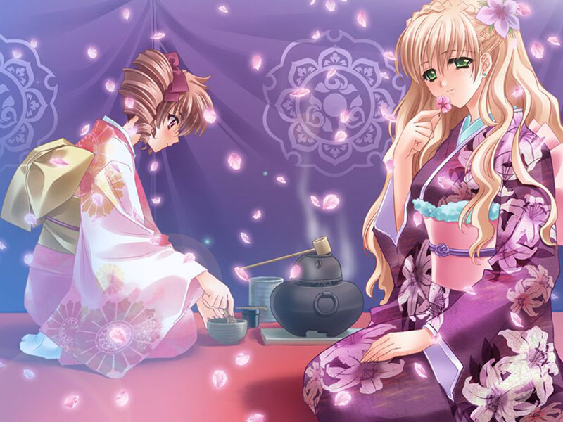 Two Women in Kimonos — Purple
