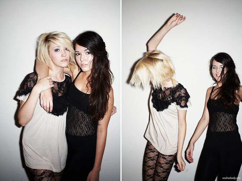 Two women in lace tops