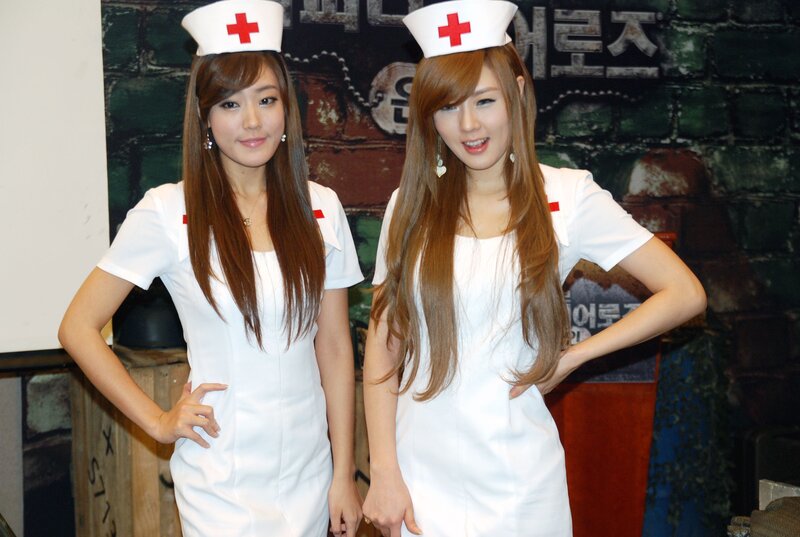 Two women in nurse costumes