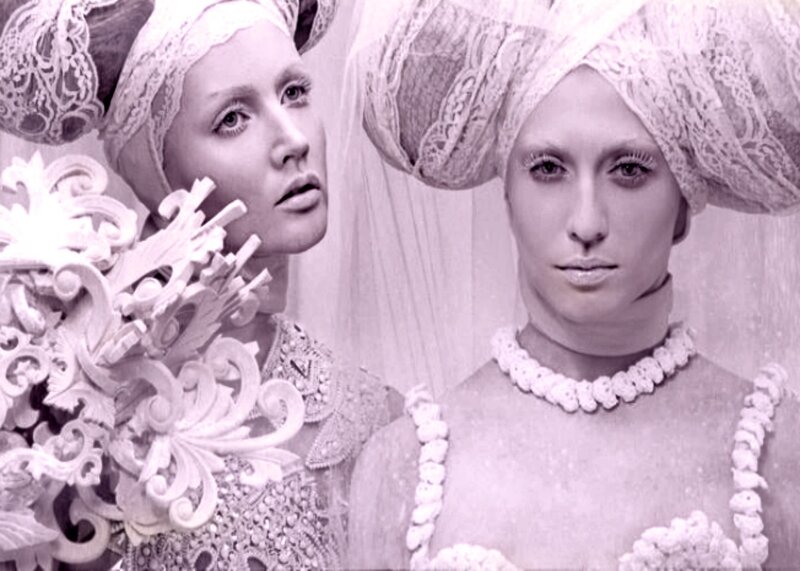 Two Women in Ornate Costumes — White