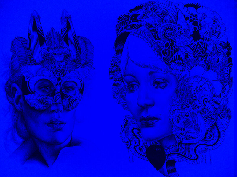 Two Women in Ornate Headwear