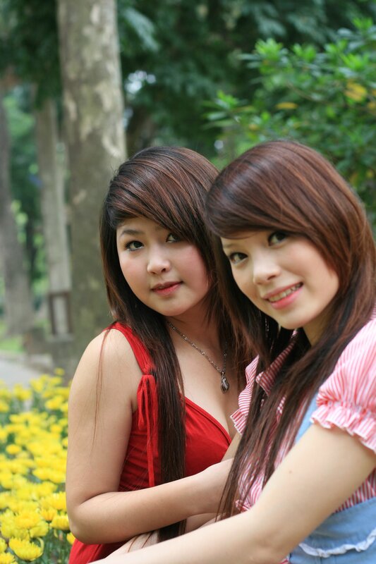 Two Women in Park — Red