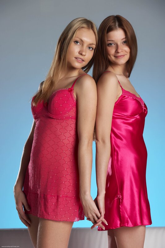 Two women in pink nightgowns