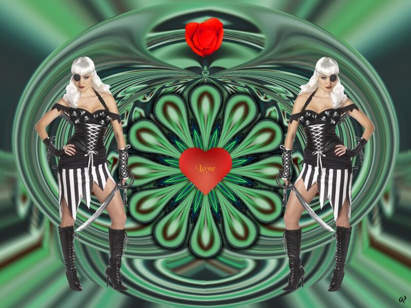 Two Women in Pirate Costumes — Green