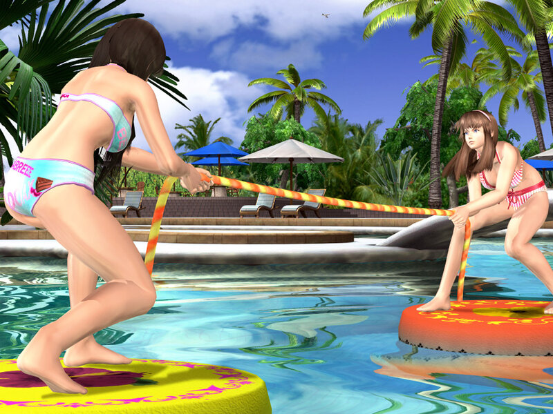 Two Women in Pool — Blue, Playful