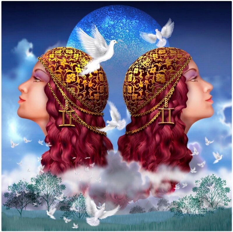 Two Women in Profile — Blue, Serene