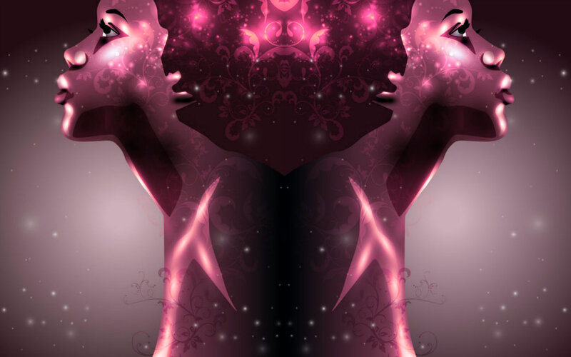 Two Women in Profile — Pink