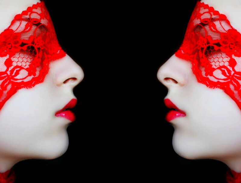 Two Women in Profile — Red