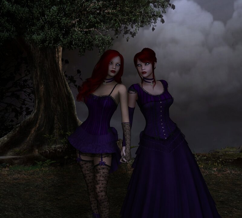 Two Women in Purple Dresses