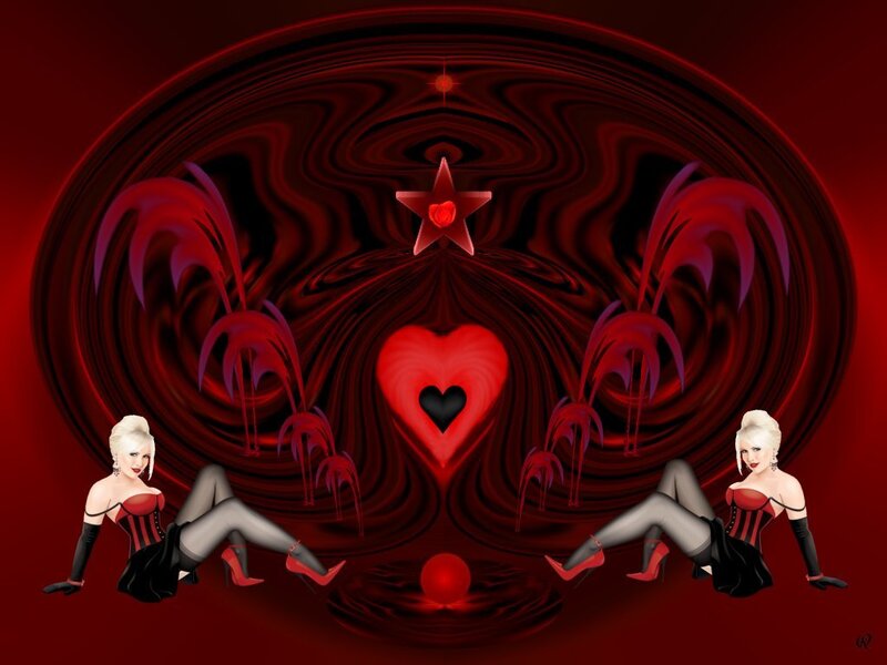 Two Women in Red Costumes — Dramatic, Digital Art