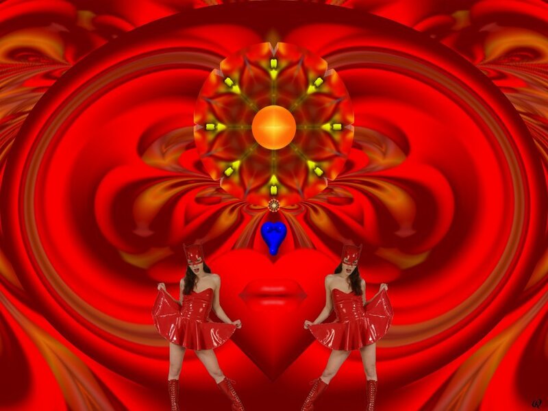 Two Women in Red Costumes — Dramatic