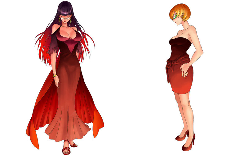 Two Women in Red Dresses — Confident