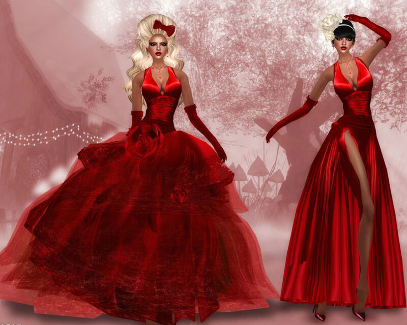 Two Women in Red Dresses — Dramatic, 3d Render