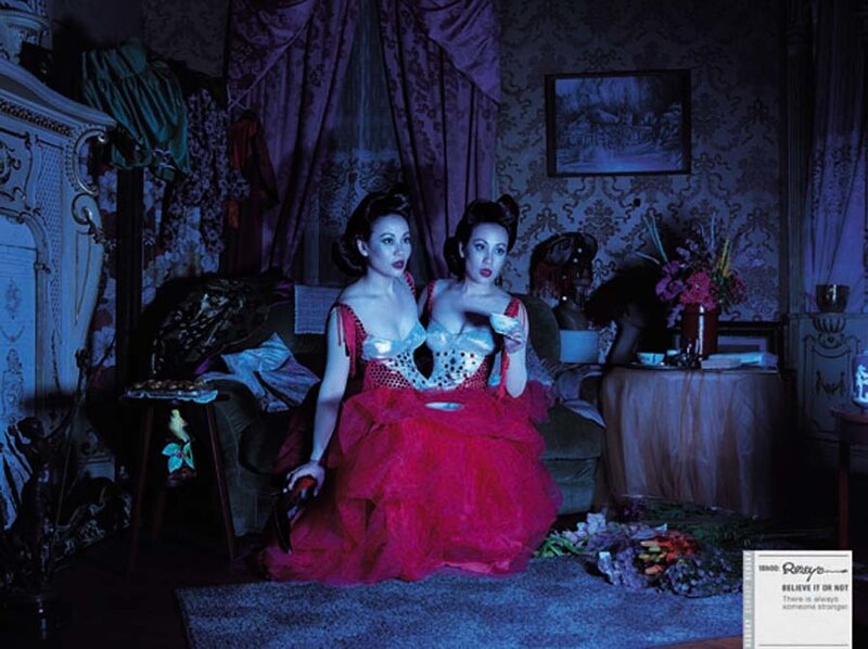 Two Women in Red Dresses — Dramatic, Night