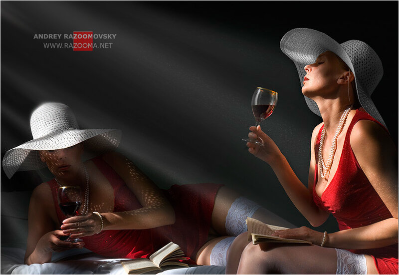 Two Women in Red Dresses — Dramatic, Photograph