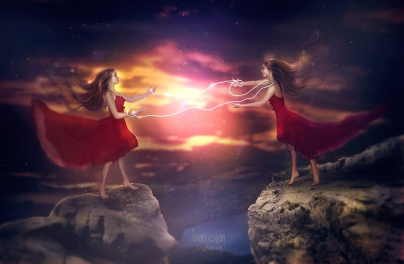 Two Women in Red Dresses — Dramatic, Sunset
