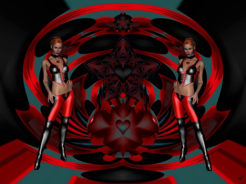 Two Women in Red Outfits — Dramatic, 3d Render