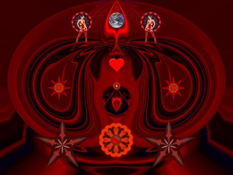 Two Women in Red Outfits — Dramatic, Digital Art, Earth