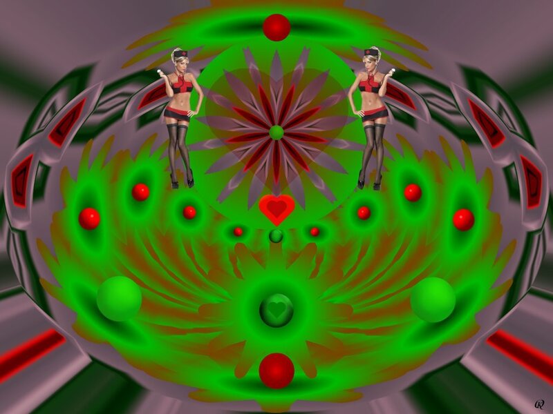 Two Women in Red Outfits — Green