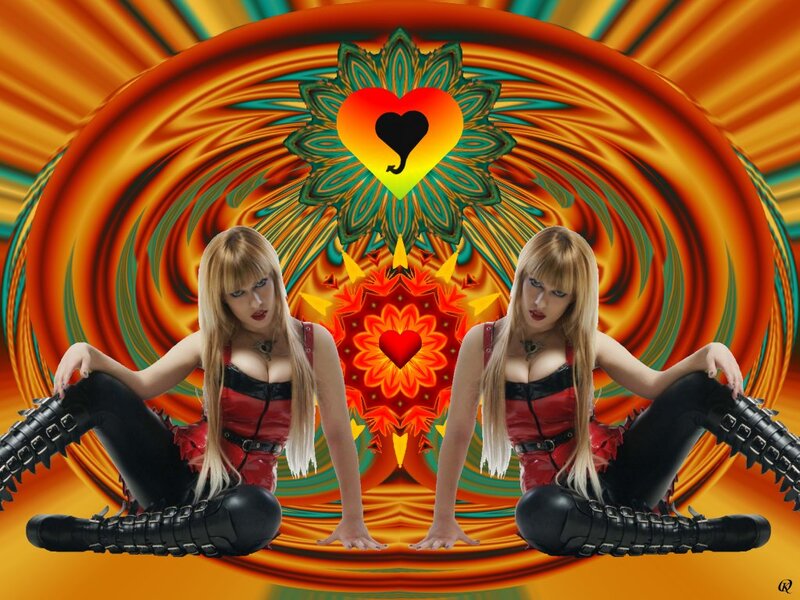 Two Women in Red Outfits — Orange, Vibrant