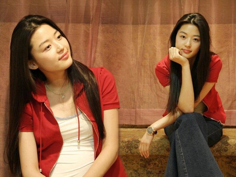 Two women in red shirts