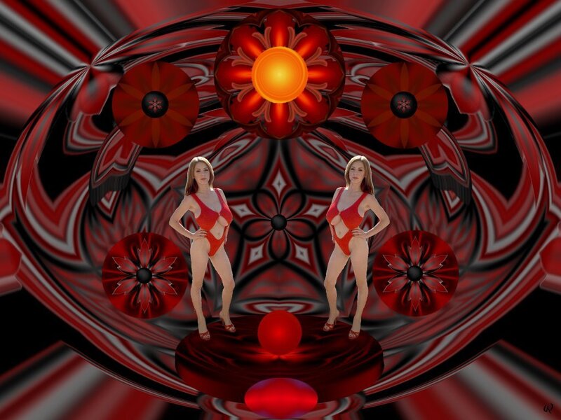 Two Women in Red Swimsuits — Dramatic