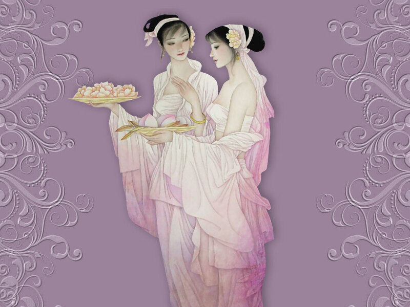 Two Women in Robes — Purple