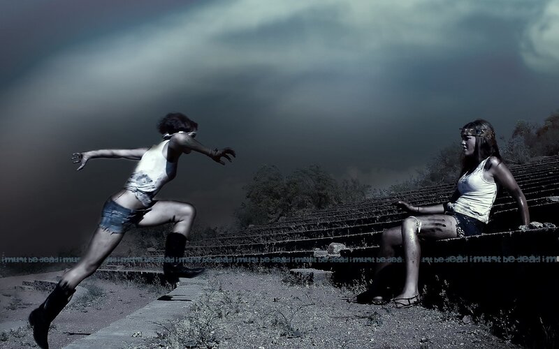 Two Women in Ruined Stadium