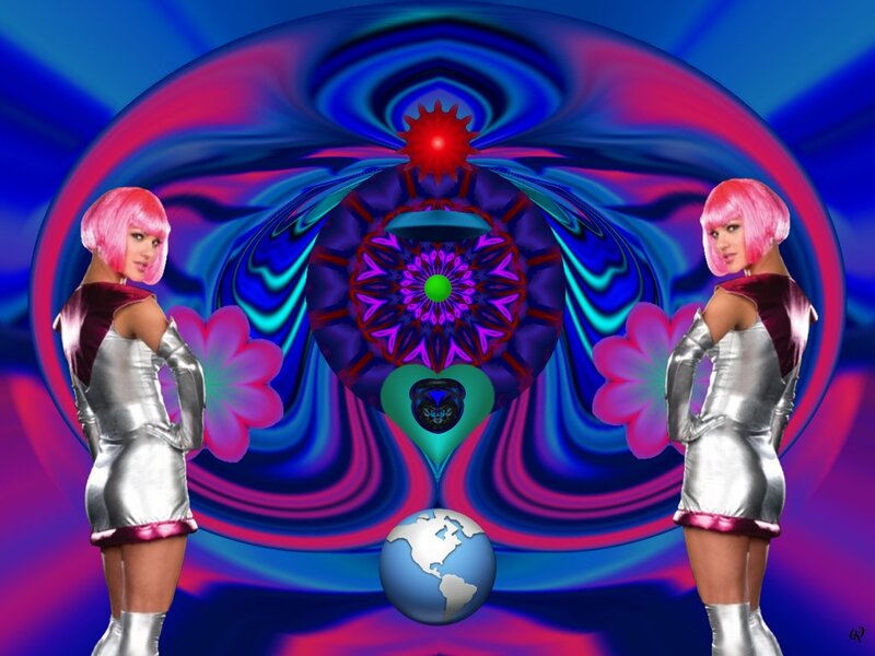 Two Women in Silver Outfits — Blue, Psychedelic