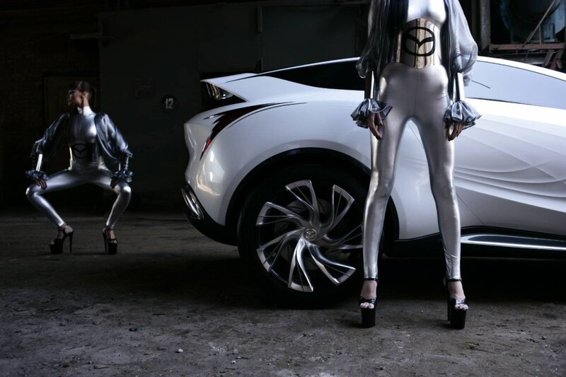 Two Women in Silver Suits — White