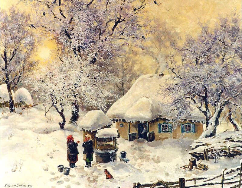 Two Women in Snow — White, Peaceful